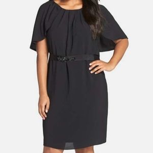 Adrianna Papell flutter sleeve knee length black cocktail dress